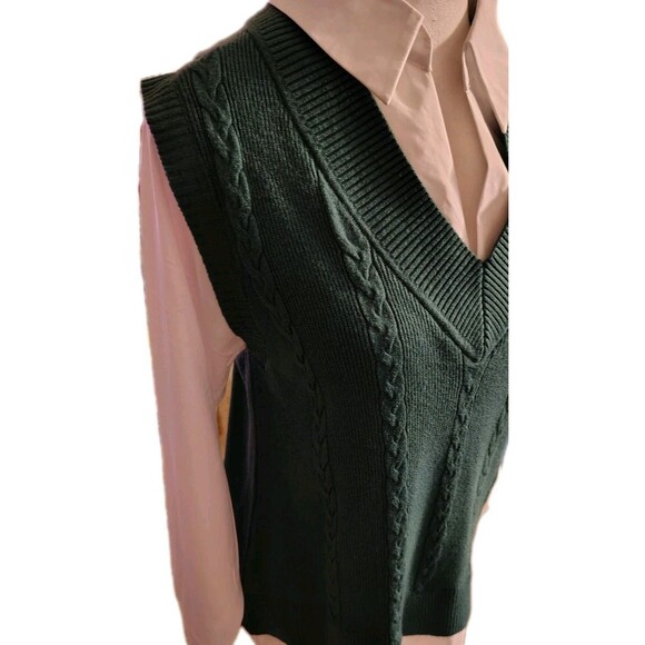 Siani Milano Vest Blouse Size S V Neck Green/ White Long Sleeve - Picture 4 of 8